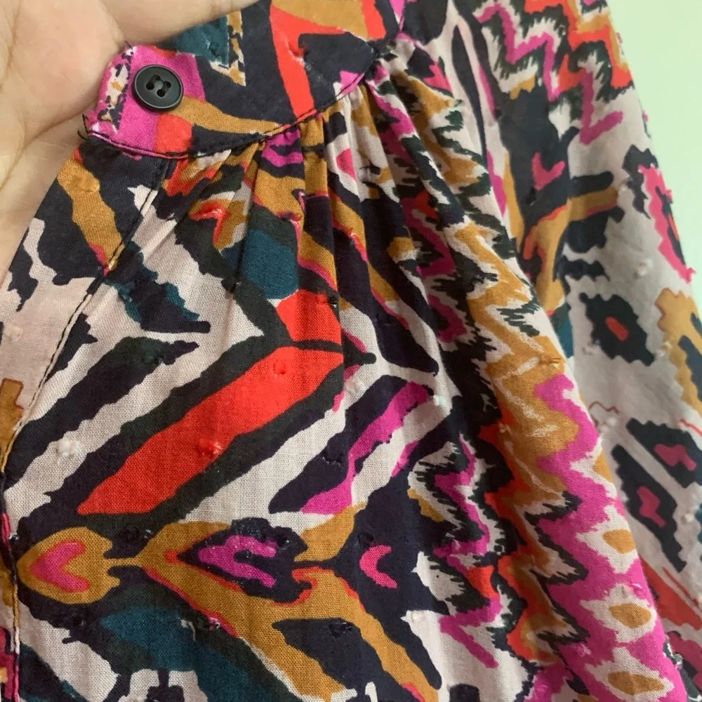 ZARA Boho Tunic Dress L Ikat Tribal Print Long Sleeve Button Cuff - Picture 6 of 15
